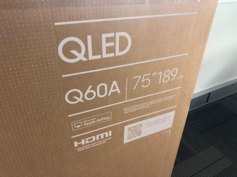 Box of Samsung Q60A 75" TV