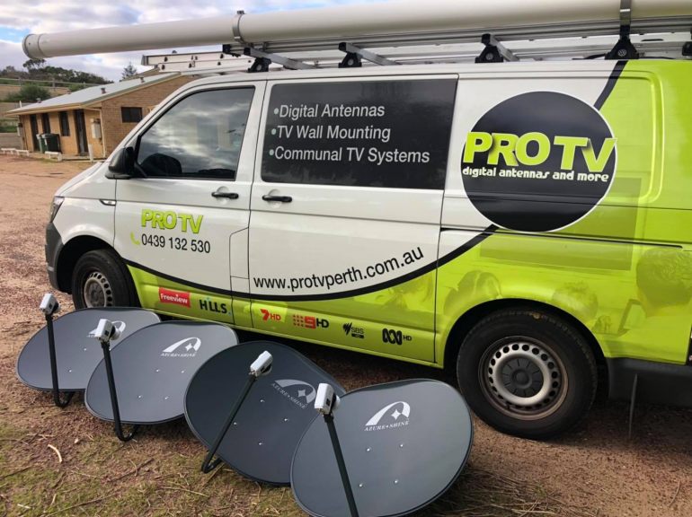 view access satellite dishes next to pro tv perth van