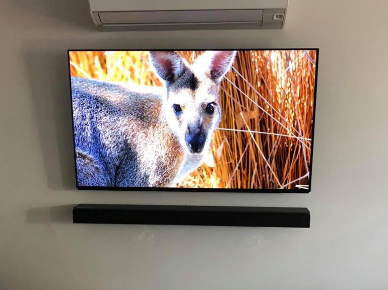 panasonic 55" oled tv with samsung atmos soundbar