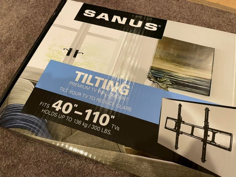 Sanus tilting tv wall mount in the box