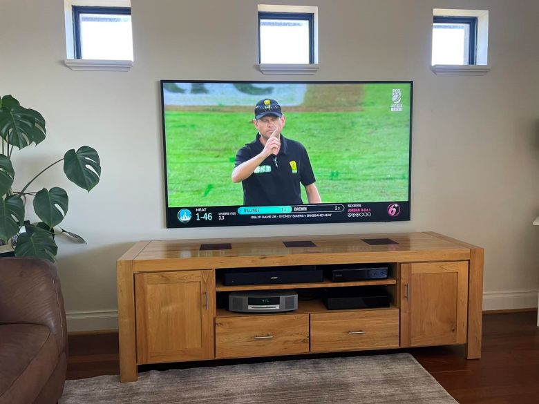 75 inch frame tv mounted on a gyprock stud wall
