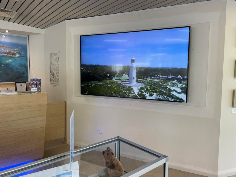 LG 86” TV wall mounted and connected at the rottnest island visitor centre