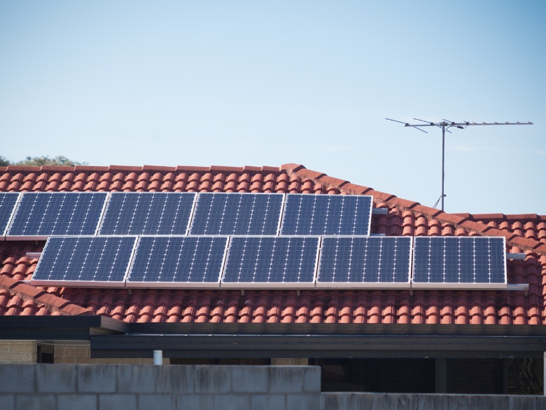 solar panels on roof and relocated tv antenna