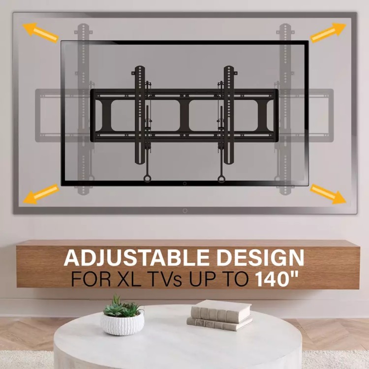 Sanus VXL7 graphic showing adjustable design to fit large tvs