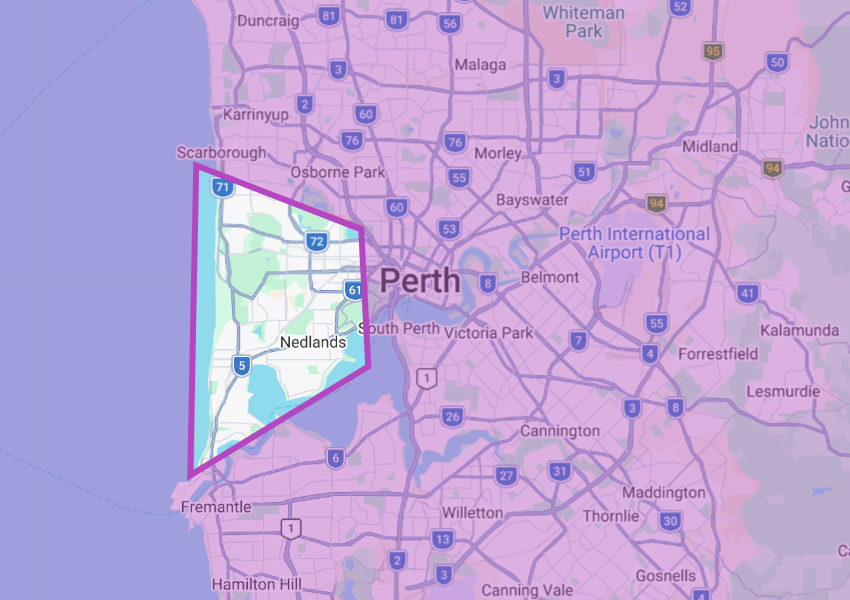 Western Suburbs Area Map of TV Antenna and TV Installations in Perth