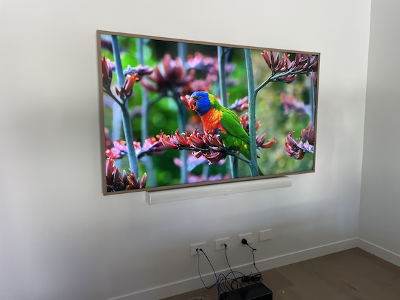 TV and soundbar mounted on Gyprock wall